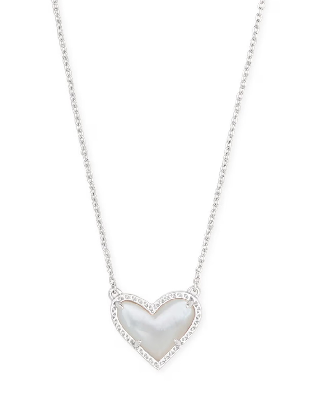 Kendra Scott Ari Heart Silver Pendant Necklace in Ivory Mother-of-Pearl